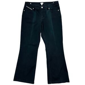 Cache Y2K Low-Rise Bootcut Jeans Sz 8 Black Cropped Wide-Leg Bling Pockets FADED